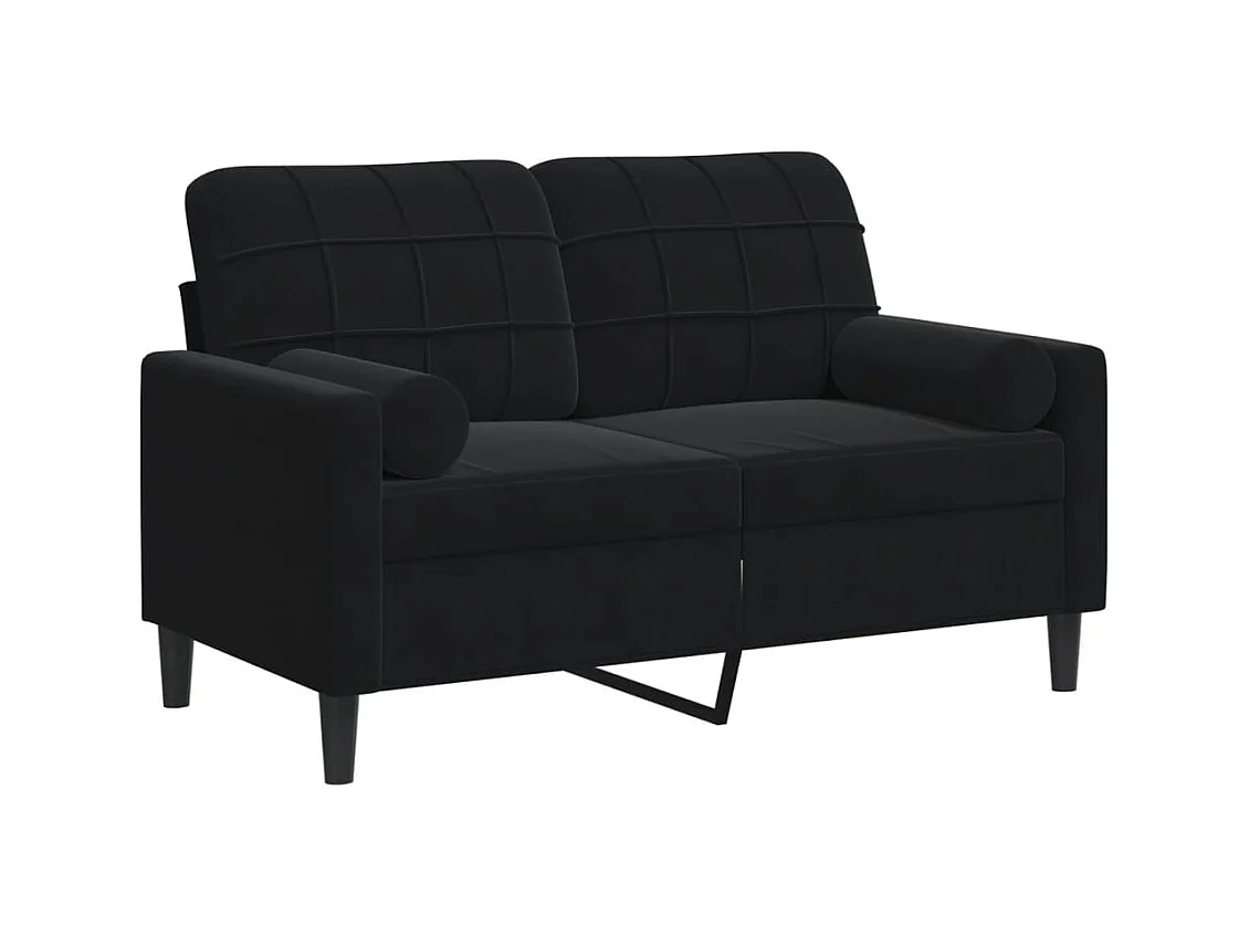 Sofá de 2 plazas con cojines decorativos de terciopelo negro de 120 cm.