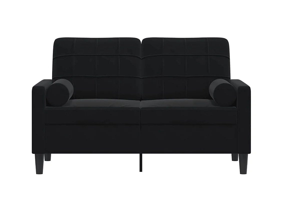 Sofá de 2 plazas con cojines decorativos de terciopelo negro de 120 cm.
