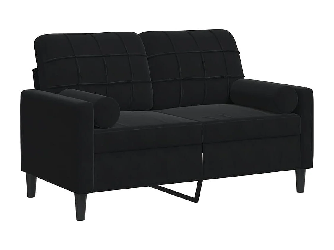 Sofá de 2 plazas con cojines decorativos de terciopelo negro de 120 cm.