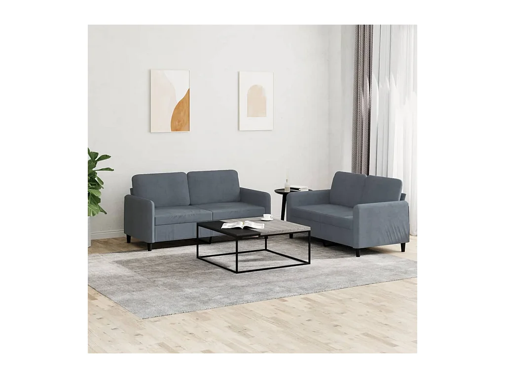 2-delige donkergrijze fluwelen bankset