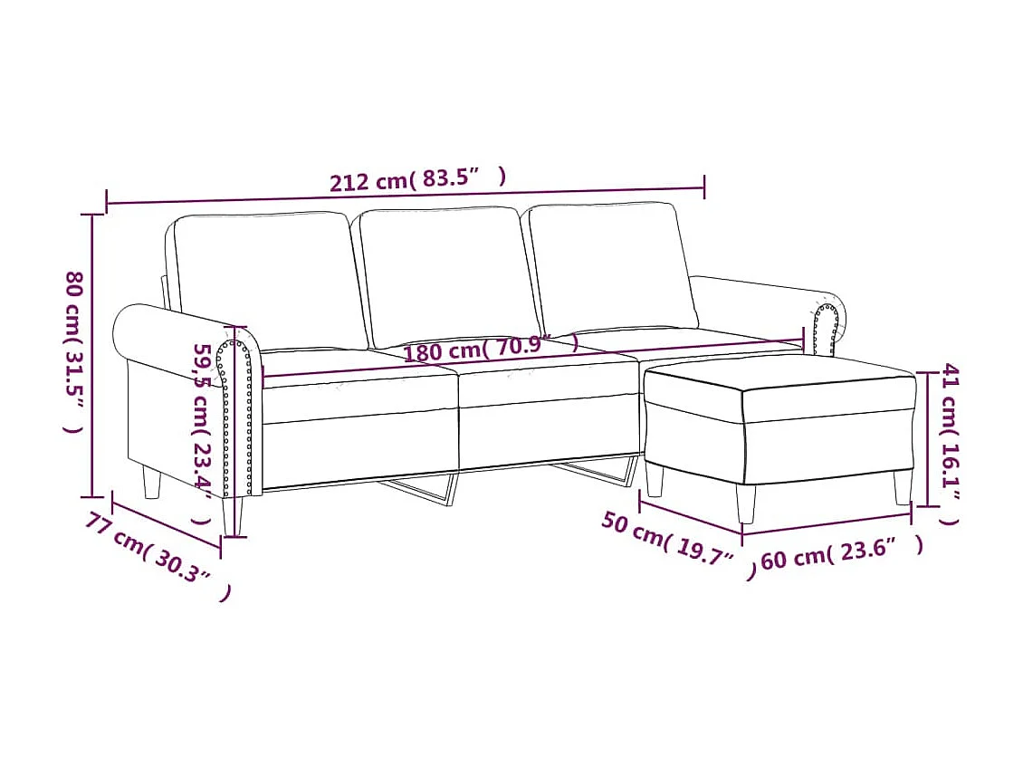Canapé à 3 places avec repose-pieds Bleu 180 cm Velours