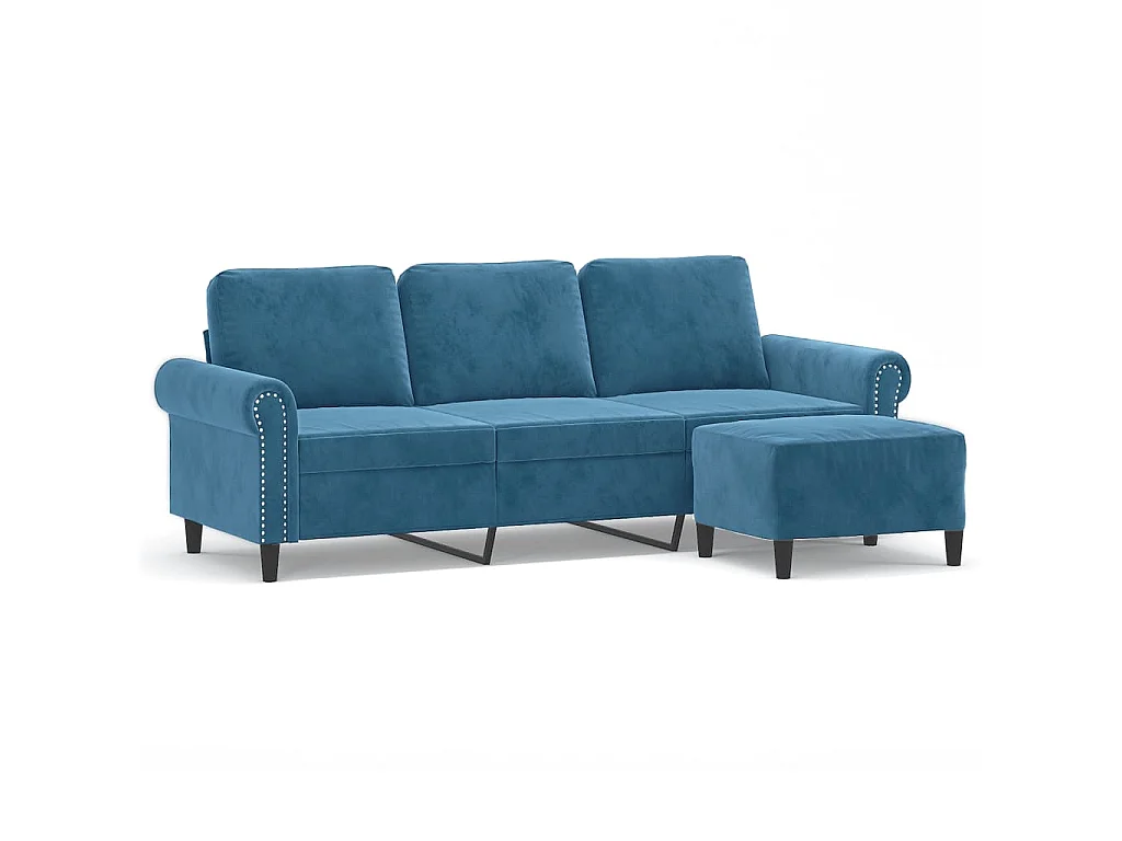 Divano 3 posti con poggiapiedi Blu 180 cm Velluto