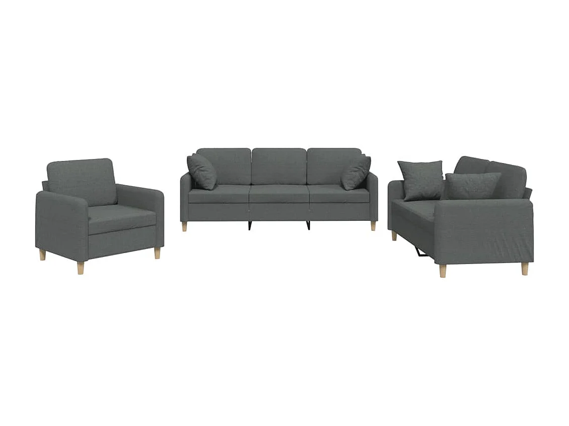 Conjunto de sofá de 3 piezas con cojines de tela gris oscuro