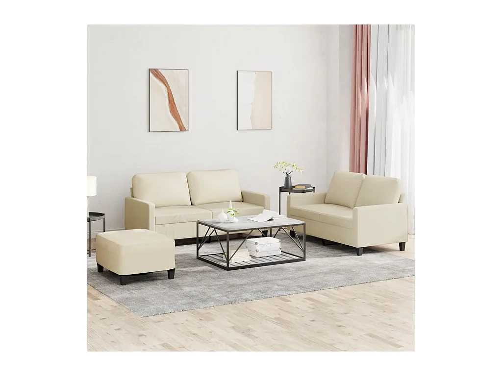 3-delige bankstel met kussens Crème Kunstleer