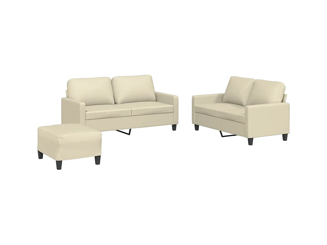 3-delige bankstel met kussens Crème Kunstleer