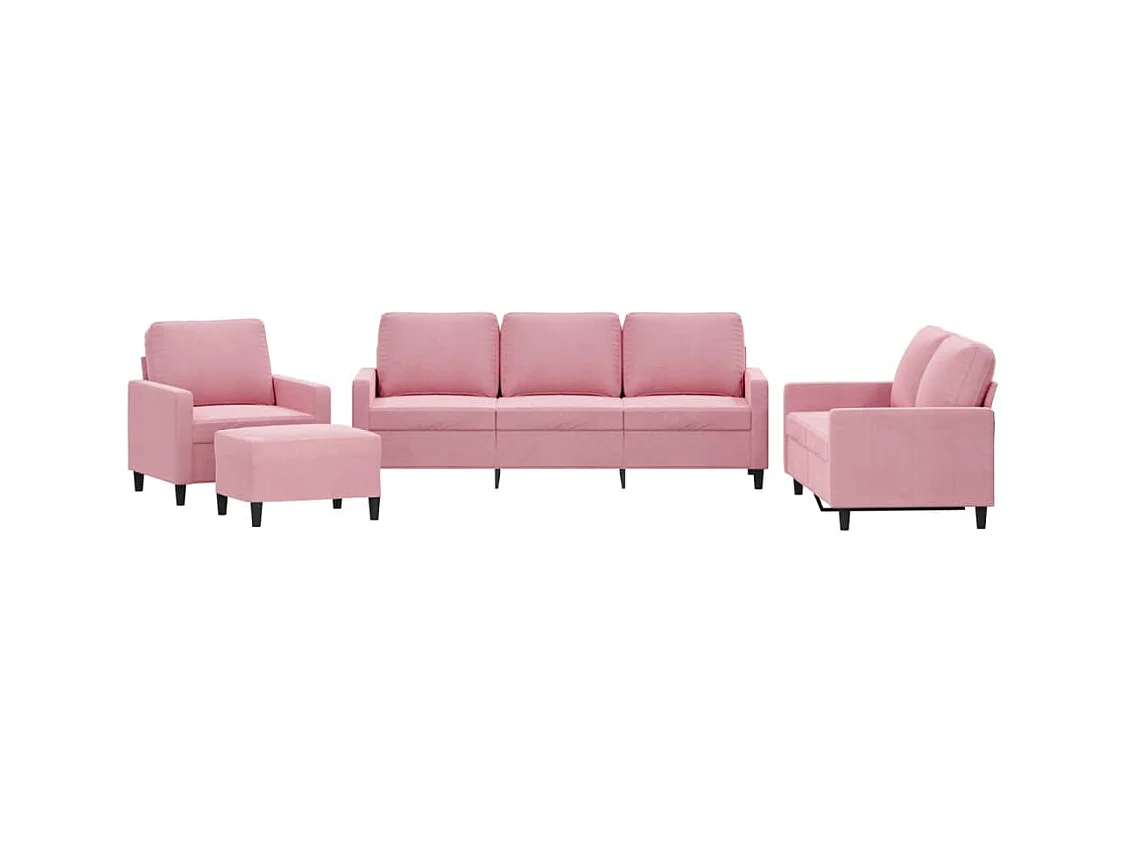 Set di divani 4 pezzi con cuscini, velluto rosa