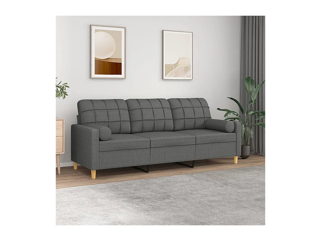 Divano 3 posti con cuscini grigio scuro tessuto 180 cm