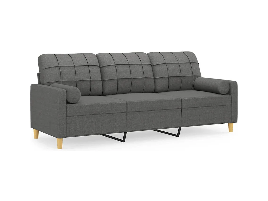 Divano 3 posti con cuscini grigio scuro tessuto 180 cm