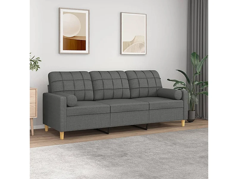 Canapé 3 places avec oreillers gris foncé 180 cm tissu