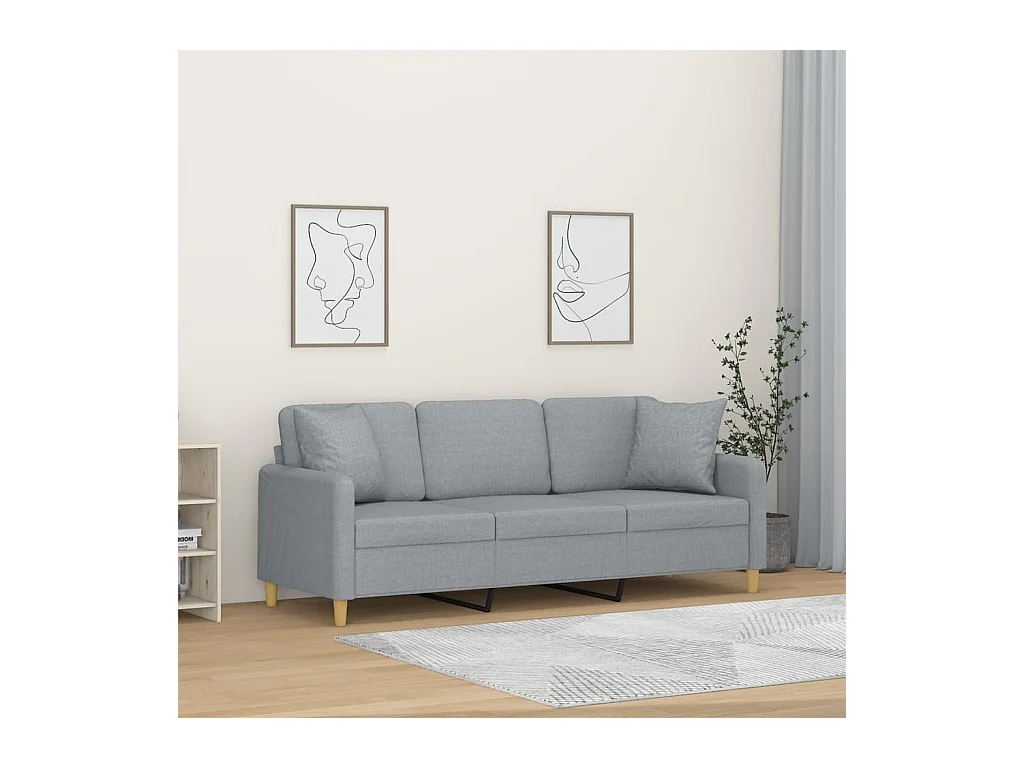 Sofá de 3 plazas con cojines gris claro de tela de 180 cm