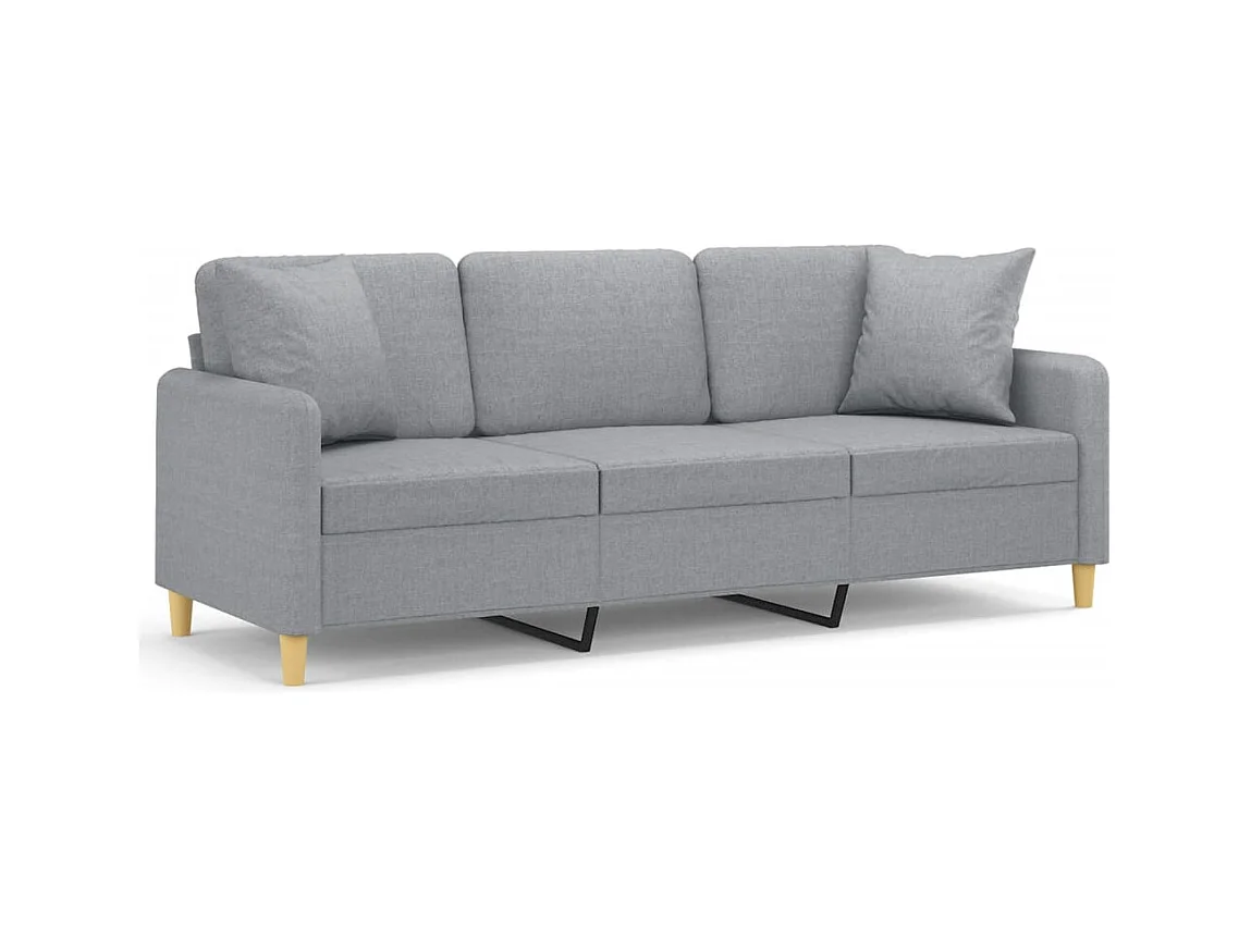 Sofá de 3 plazas con cojines gris claro de tela de 180 cm