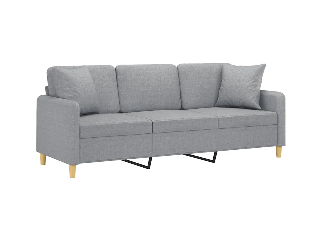 Sofá de 3 plazas con cojines gris claro de tela de 180 cm