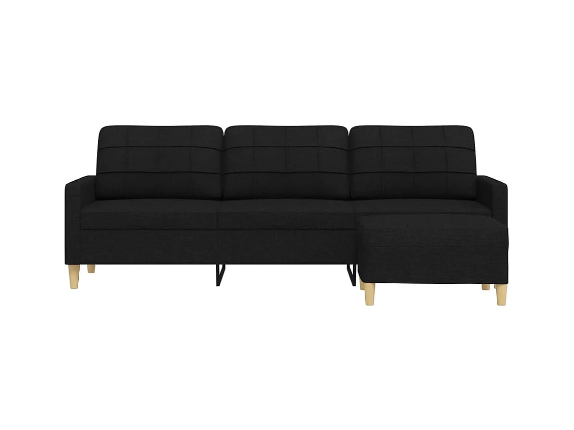 Sofá 3 plazas con reposapiés Negro 210 cm Tela