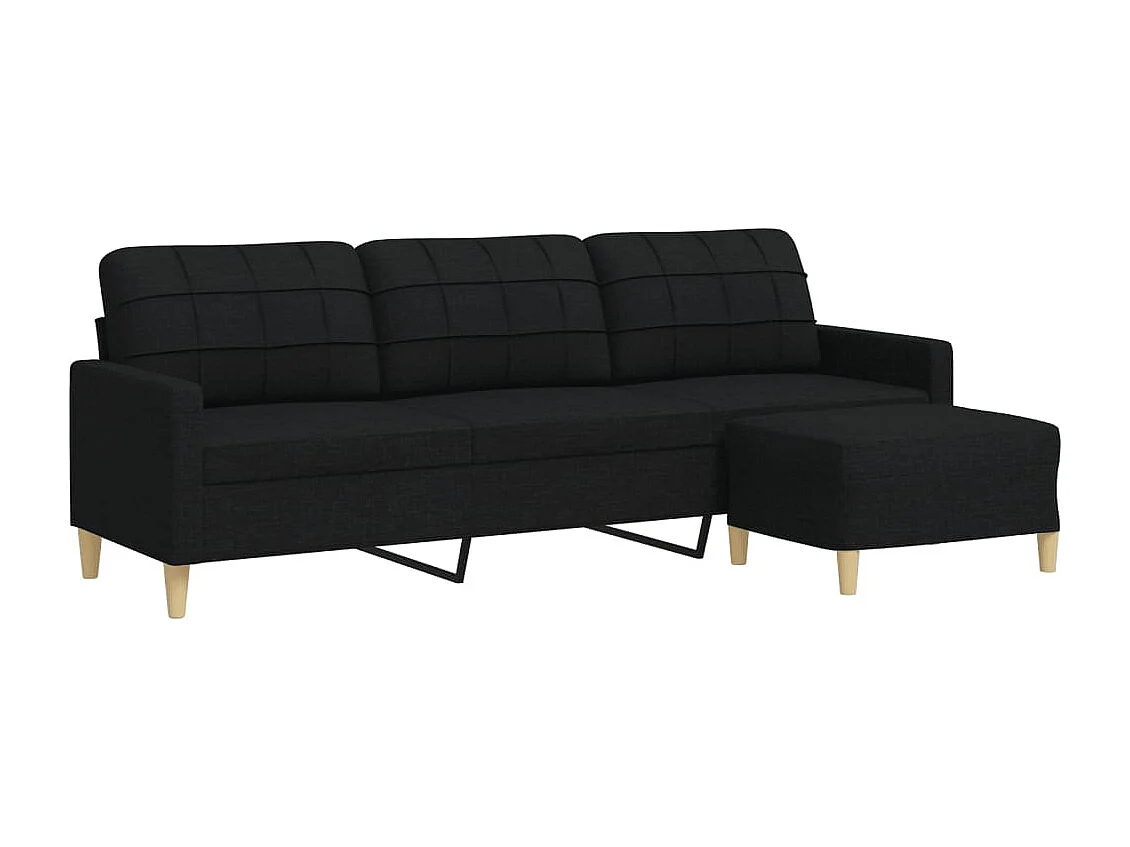 Sofá 3 plazas con reposapiés Negro 210 cm Tela