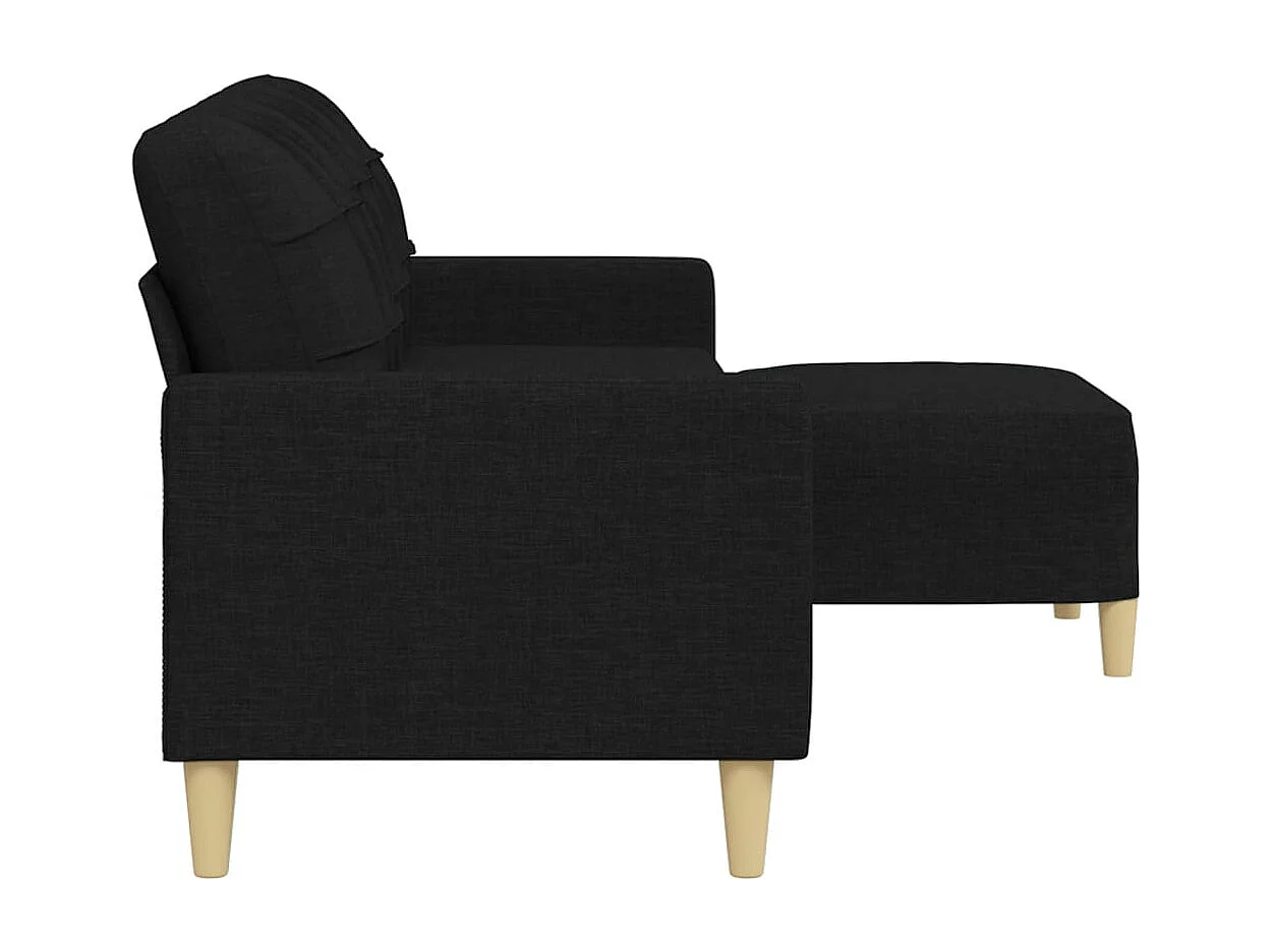 Sofá 3 plazas con reposapiés Negro 210 cm Tela