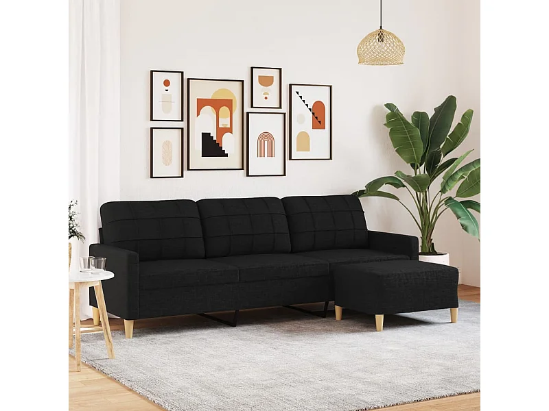 Sofá 3 plazas con reposapiés Negro 210 cm Tela