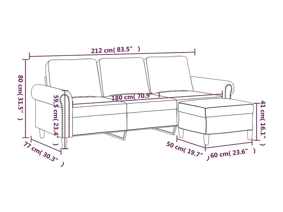 3-zitsbank met voetenbank Donkergroen 180 cm Fluweel