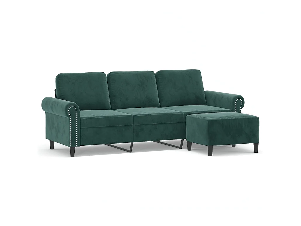 3-Sitzer-Sofa mit Fußhocker Dunkelgrün 180 cm Samt