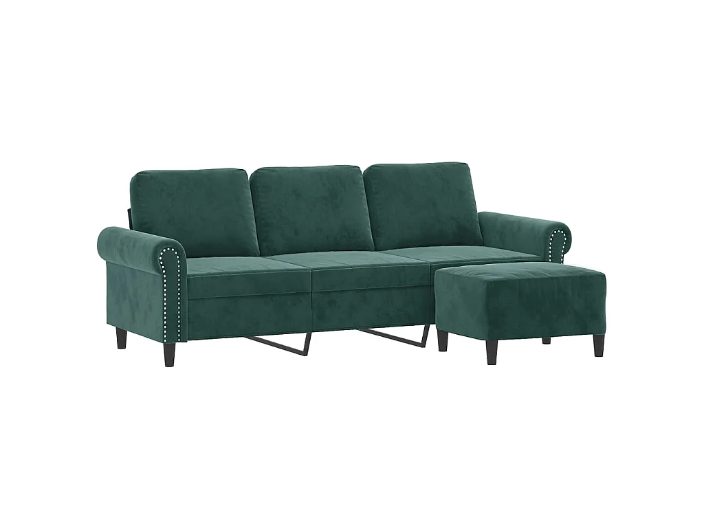 3-Sitzer-Sofa mit Fußhocker Dunkelgrün 180 cm Samt