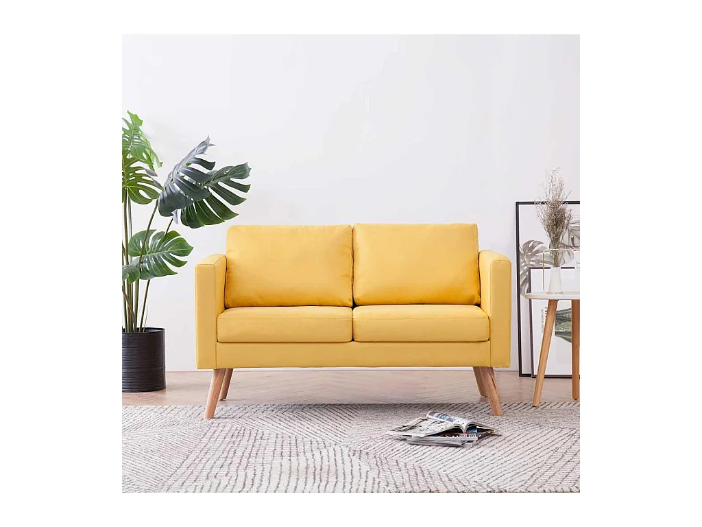 Sofá de tela amarillo de 2 plazas