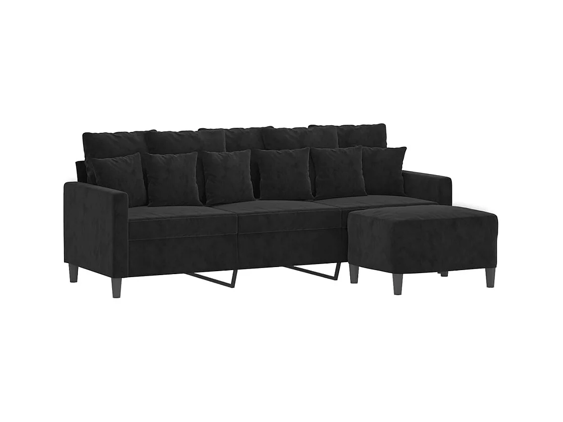 Sofá 3 plazas con reposapiés Terciopelo Negro 180 cm