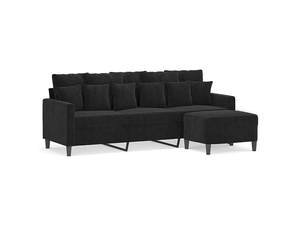 Divano 3 posti con poggiapiedi Nero 180 cm Velluto