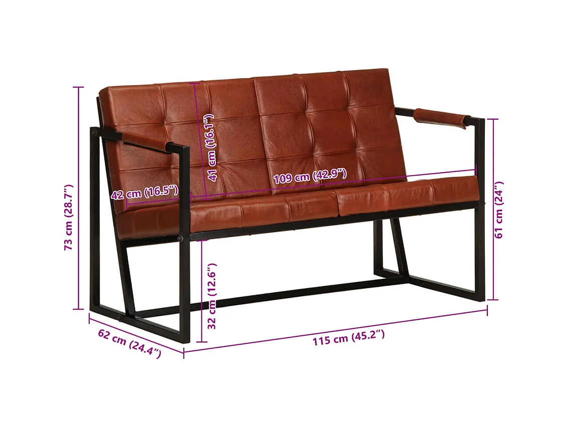 Divano 2 posti Marrone Vera pelle di capra