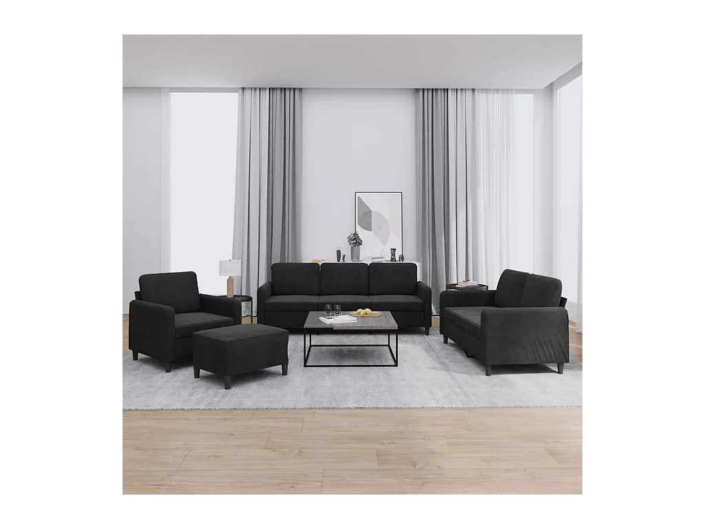 Set di divani in velluto nero da 4 pezzi