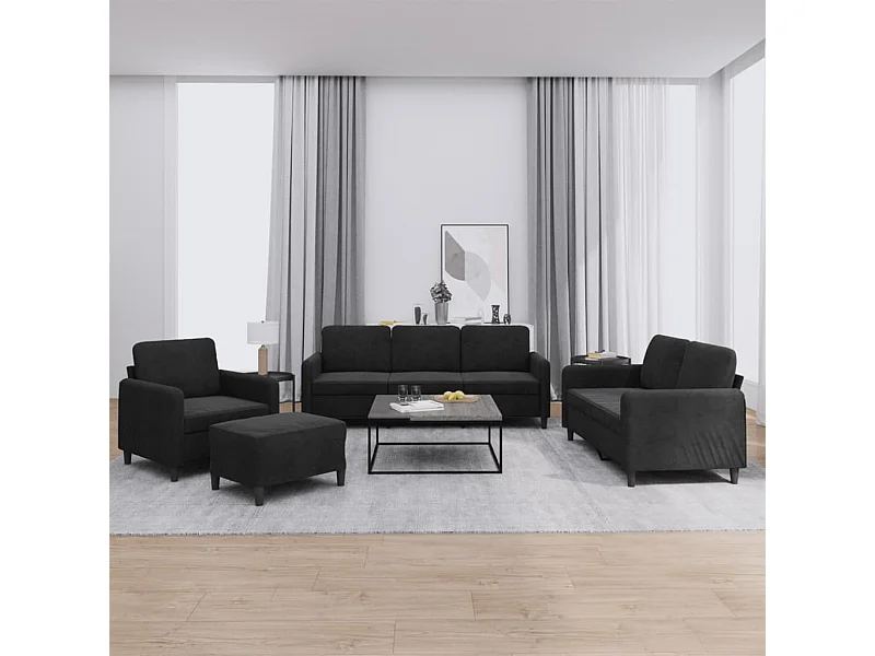 Set di divani in velluto nero da 4 pezzi