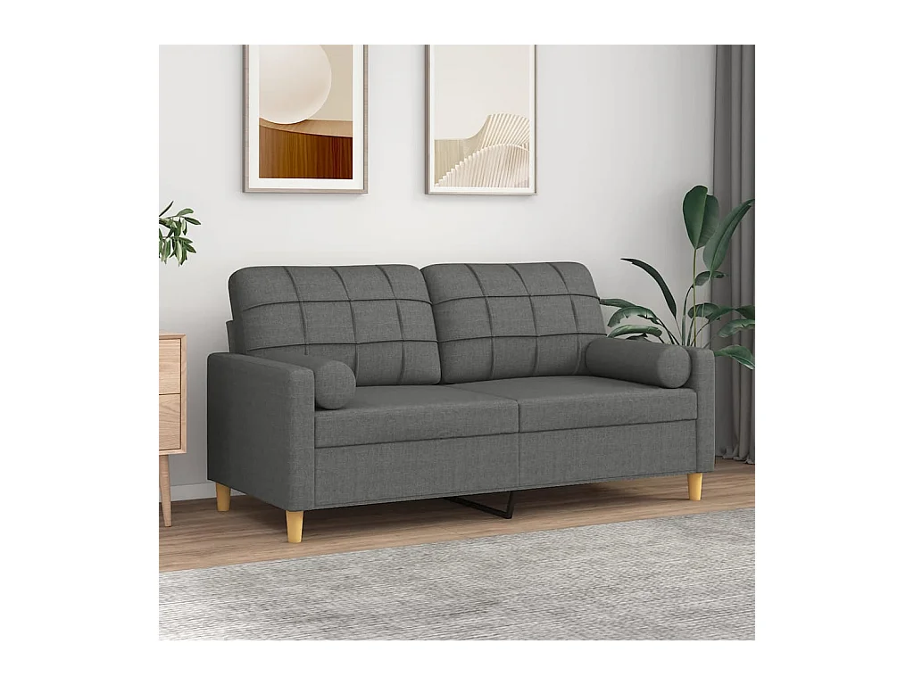 Canapé 2 places avec oreillers gris foncé 140 cm tissu