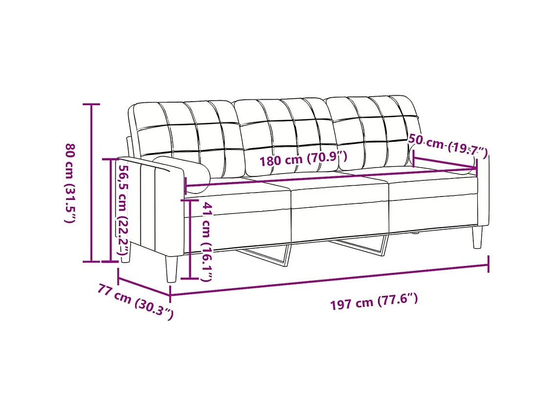 3-zitsbank met sierkussens crème 180 cm fluweel