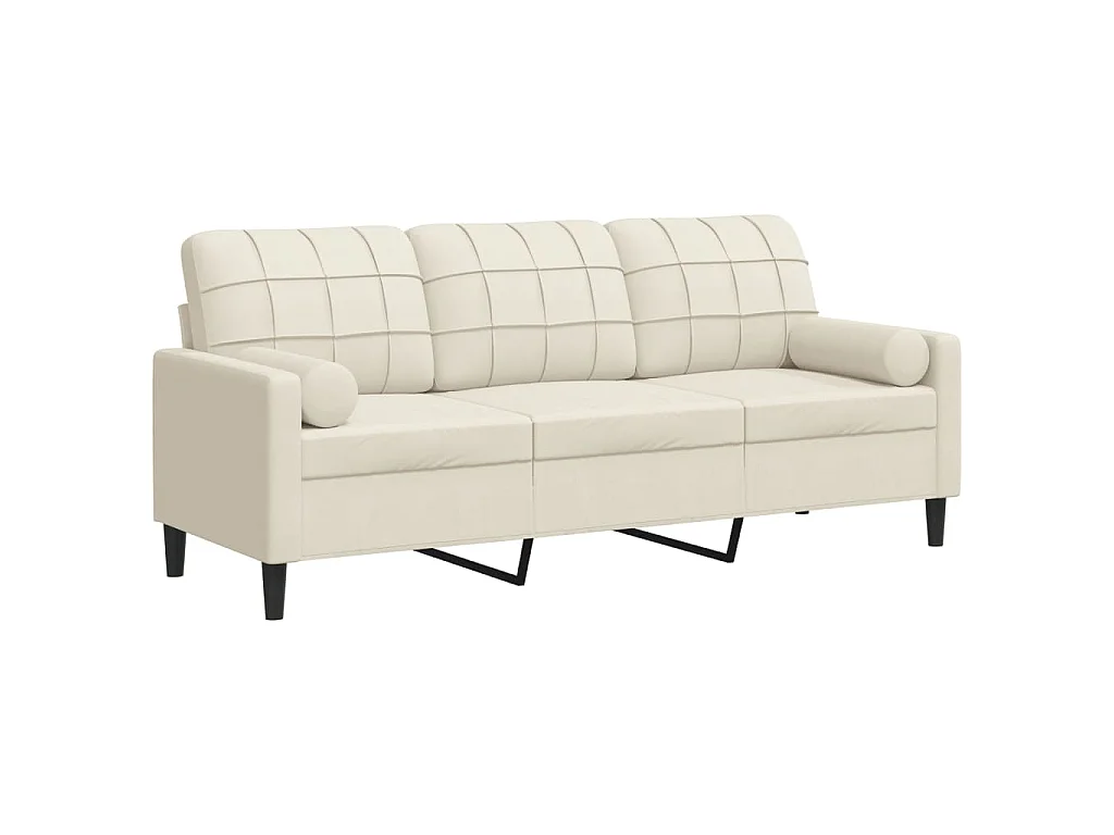 Divano 3 posti con cuscini decorativi crema 180 cm velluto