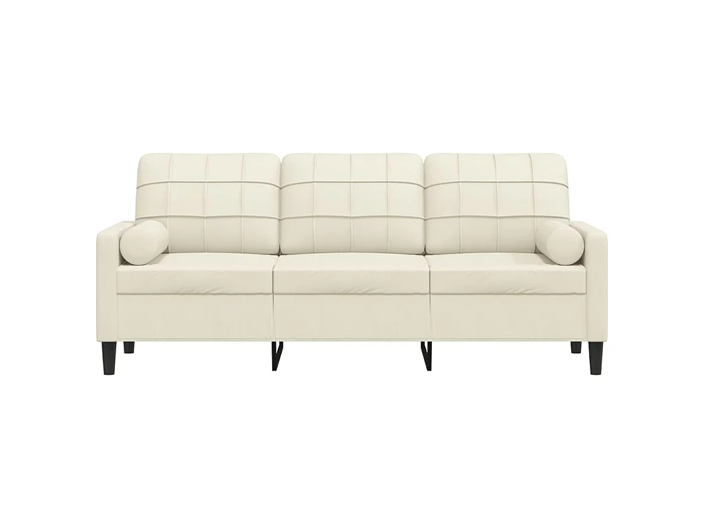 Divano 3 posti con cuscini decorativi crema 180 cm velluto