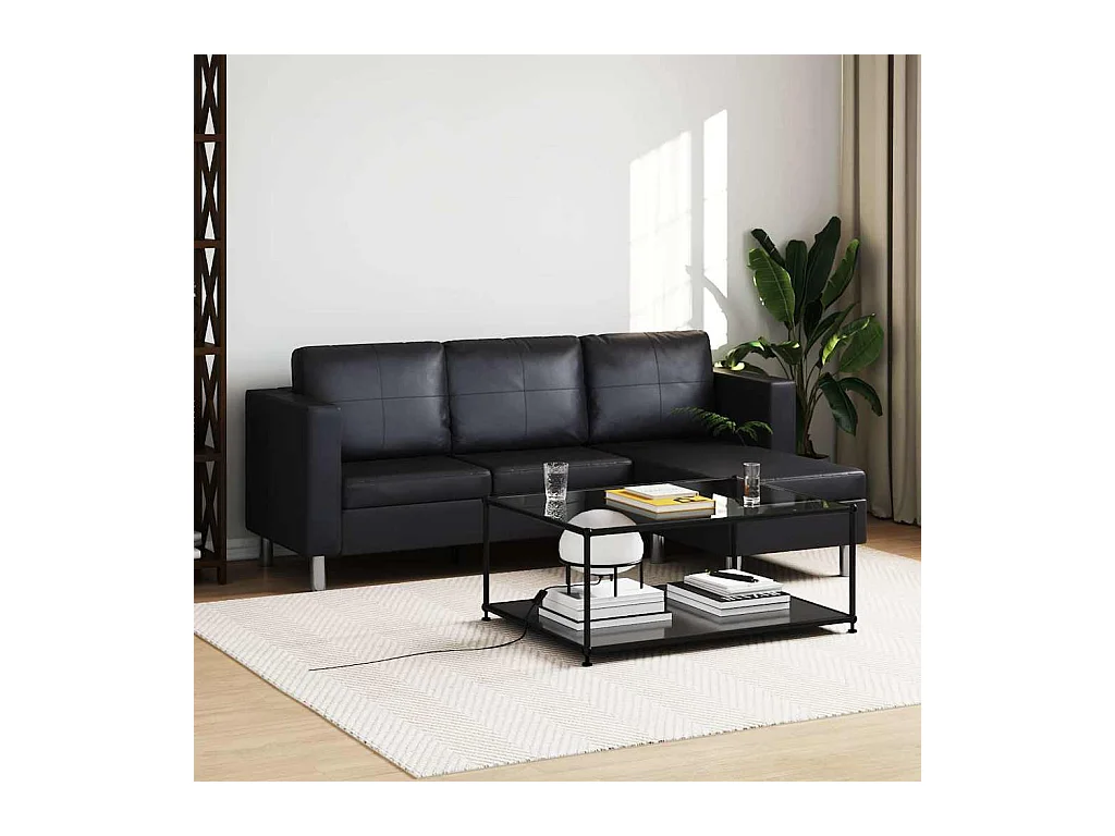 Divano componibile a 3 posti in pelle sintetica nera