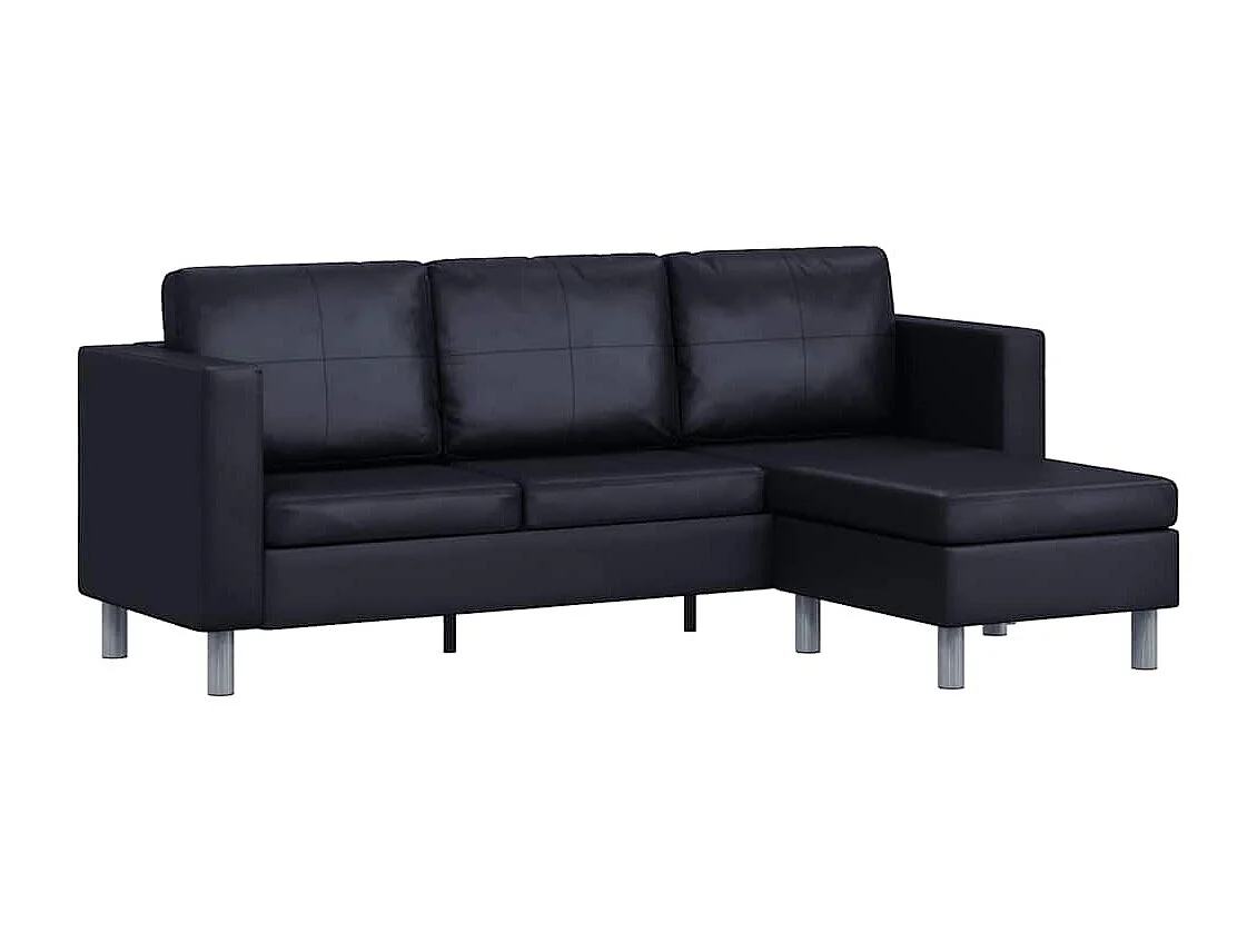 3-zits hoekbank in zwart kunstleer