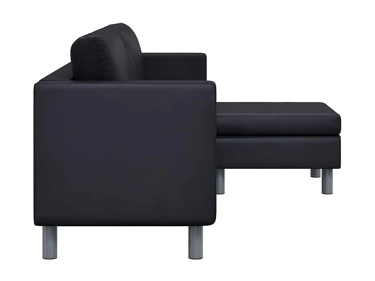 3-zits hoekbank in zwart kunstleer