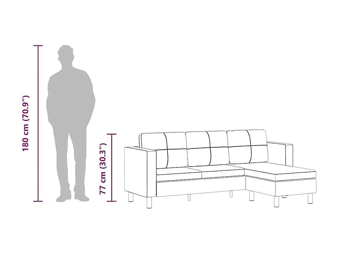 3-zits hoekbank in zwart kunstleer