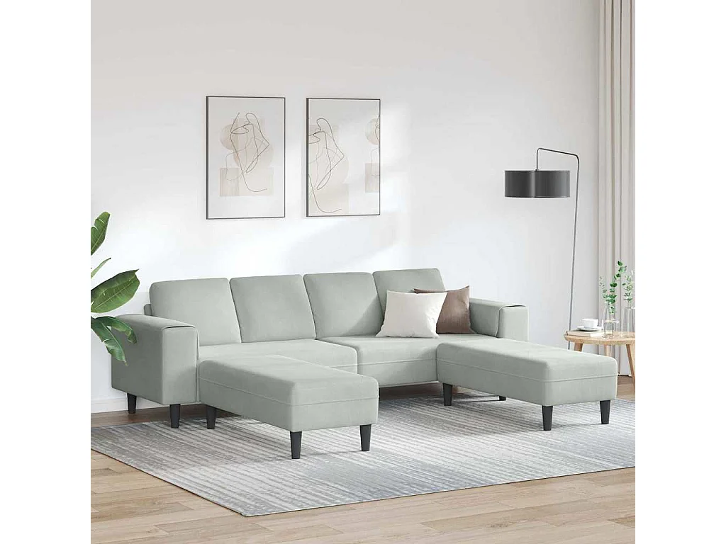 3-teiliges Sofaset aus hellgrauem Samt
