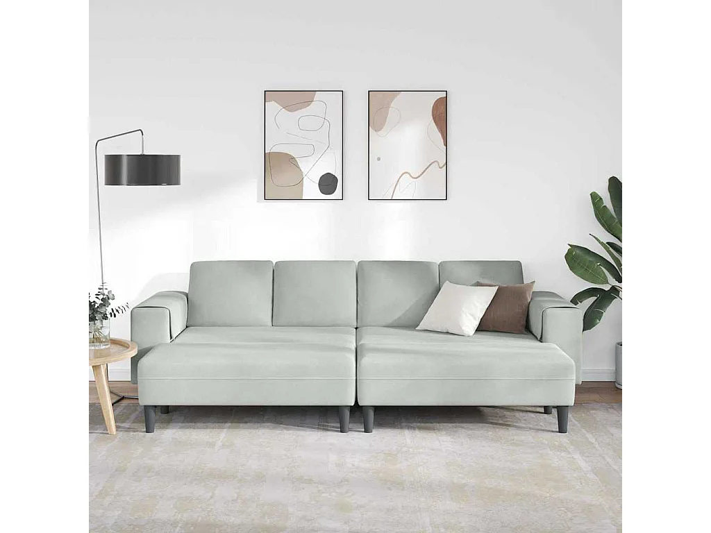3-teiliges Sofaset aus hellgrauem Samt