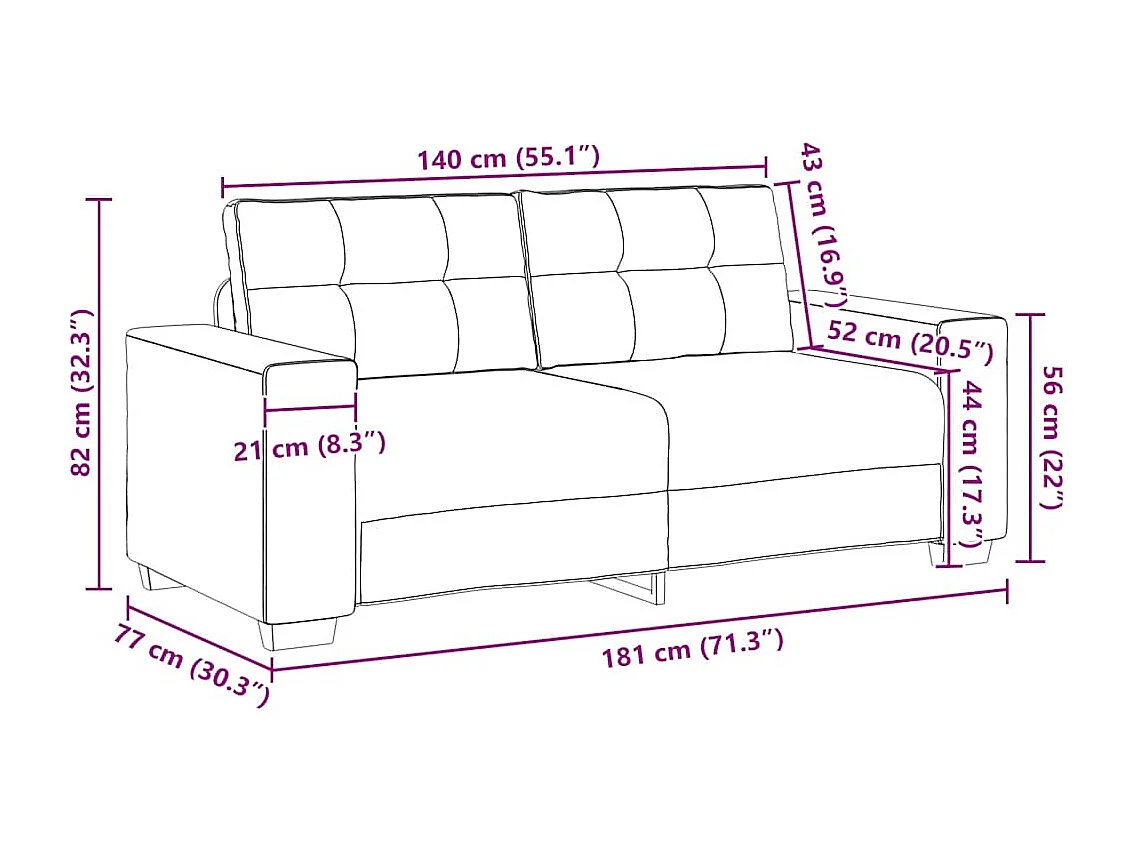 Canapé causeuse gris foncé 140 cm velours