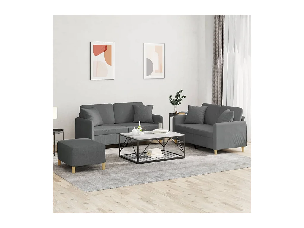 Conjunto de sofá de 3 piezas con cojines de tela gris oscuro