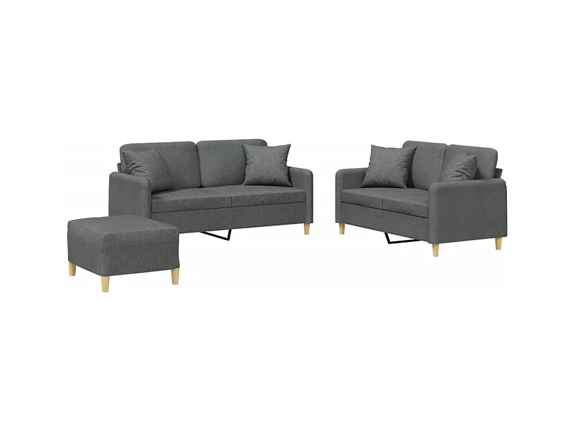 Conjunto de sofá de 3 piezas con cojines de tela gris oscuro