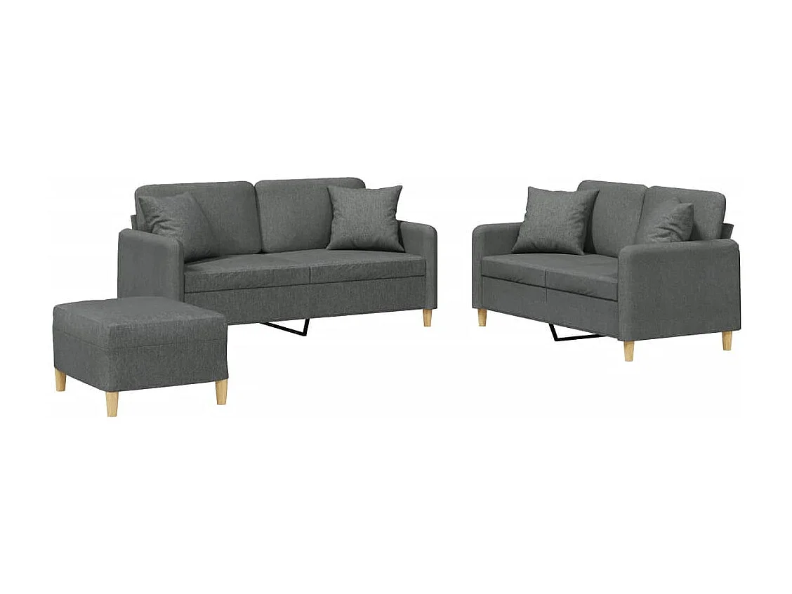 Conjunto de sofá de 3 piezas con cojines de tela gris oscuro