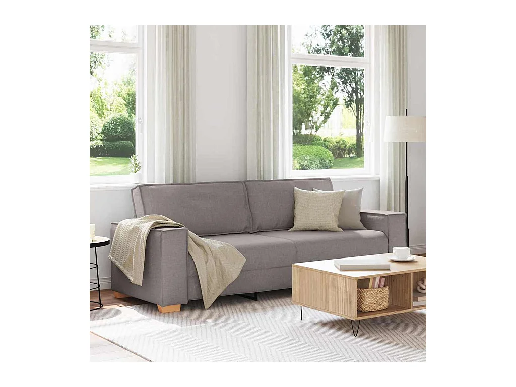 Divano 3 posti con cuscino color tortora 220 x 78 x 84 cm tessuto