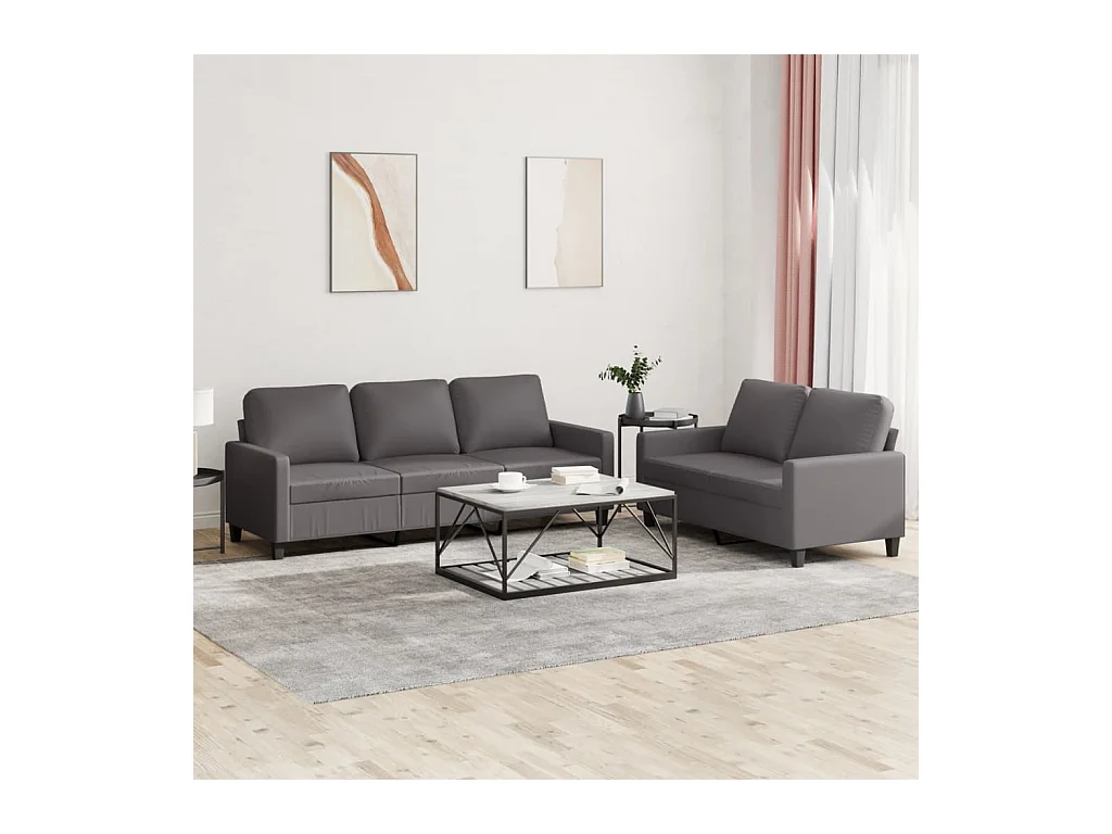 Conjunto de sofá de 2 piezas con cojines de piel sintética gris