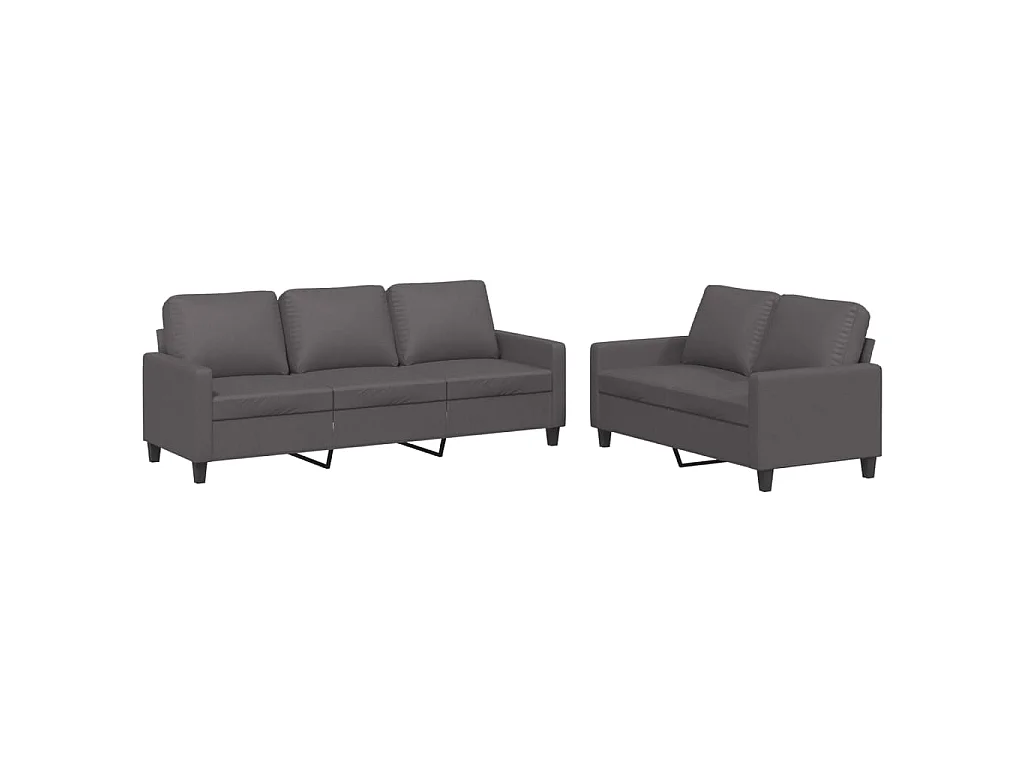 Conjunto de sofá de 2 piezas con cojines de piel sintética gris