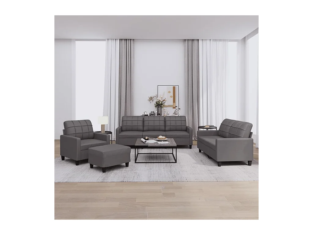 Conjunto de sofá de 4 piezas con cojines de piel sintética gris