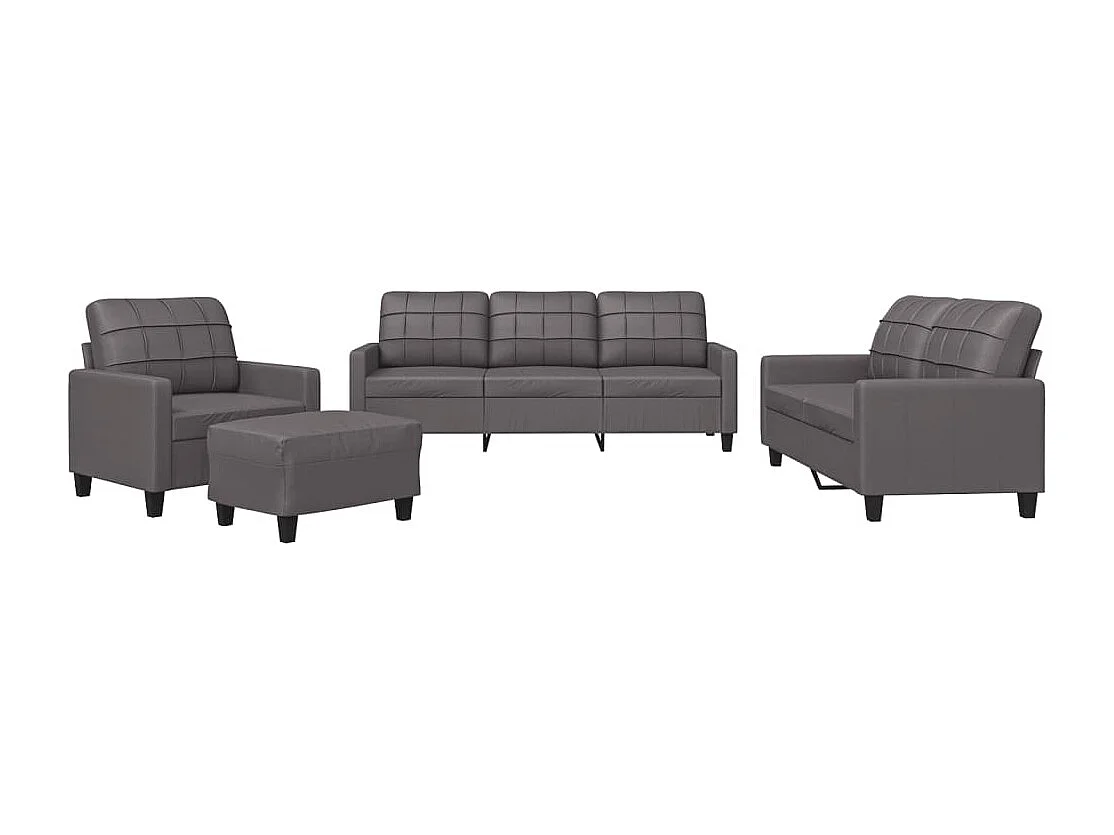 Conjunto de sofá de 4 piezas con cojines de piel sintética gris