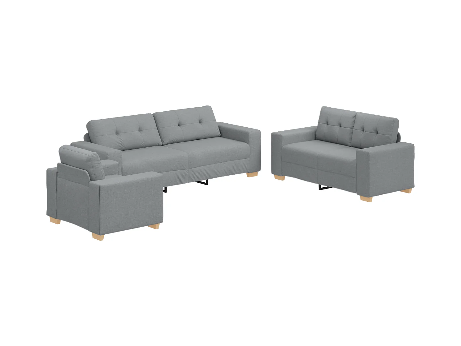 Set divano con cuscino 3 pezzi in tessuto grigio