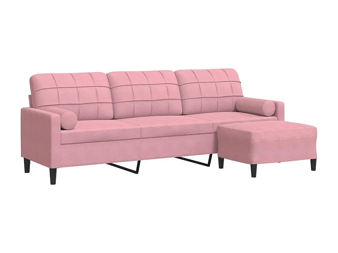 Sofá 3 plazas con reposapiés Rosa 210 cm Terciopelo